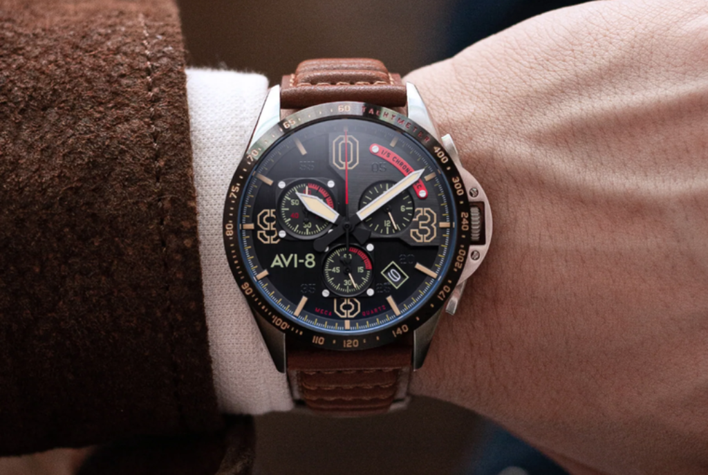 AVI-8 aviation watch dial close-up